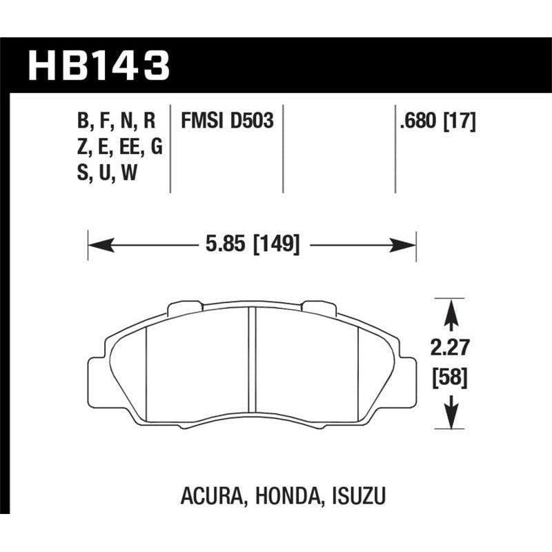 Hawk 1997-1997 Acura CL 3.0 HPS 5.0 Front Brake Pads - SMINKpower Performance Parts HAWKHB143B.680 Hawk Performance
