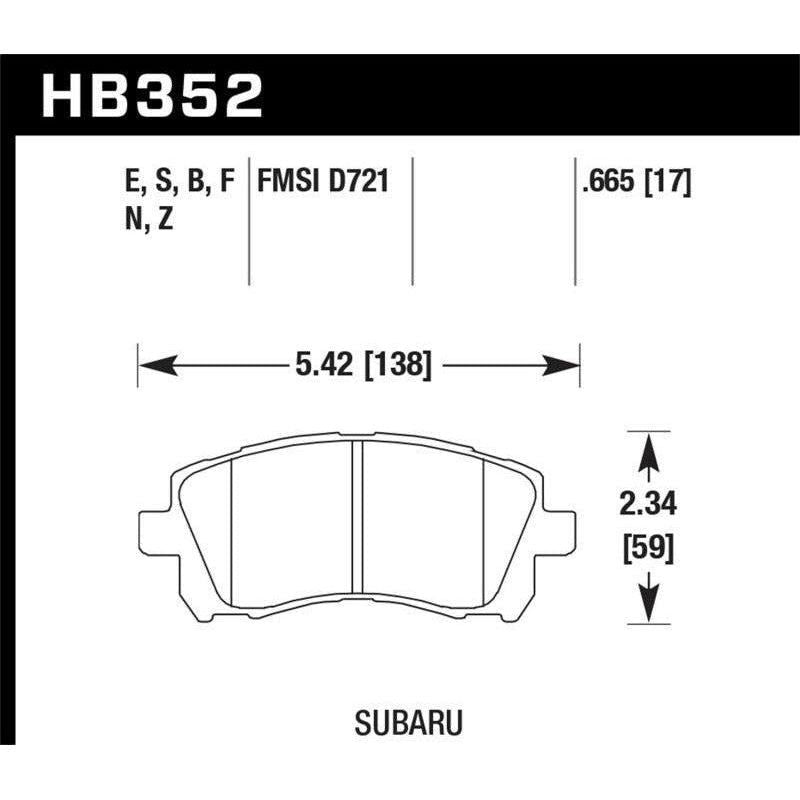 Hawk 1998-2/2002 Subaru Forester L (w/Rear Drum Brakes) High Perf. Street 5.0 Front Brake Pads - SMINKpower Performance Parts HAWKHB352B.665 Hawk Performance