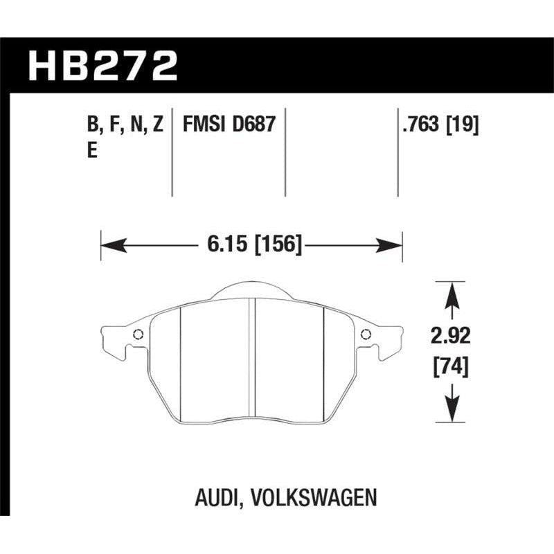 Hawk 2000-2006 Audi TT (w/Wear Sensor) HPS 5.0 Front Brake Pads - SMINKpower Performance Parts HAWKHB272B.763A Hawk Performance