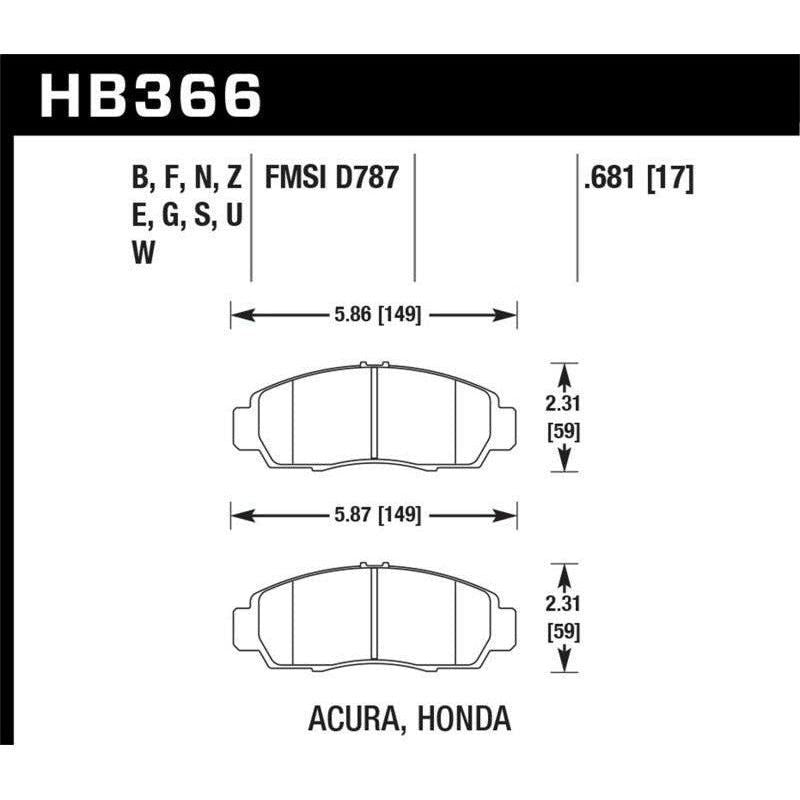 Hawk 2001-2003 Acura CL Type-S HPS 5.0 Front Brake Pads - SMINKpower Performance Parts HAWKHB366B.681 Hawk Performance