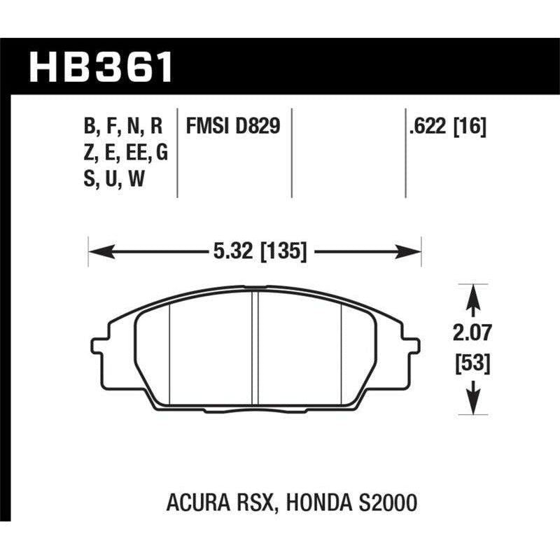 Hawk 2002-2006 Acura RSX Type-S HPS 5.0 Front Brake Pads - SMINKpower Performance Parts HAWKHB361B.622 Hawk Performance