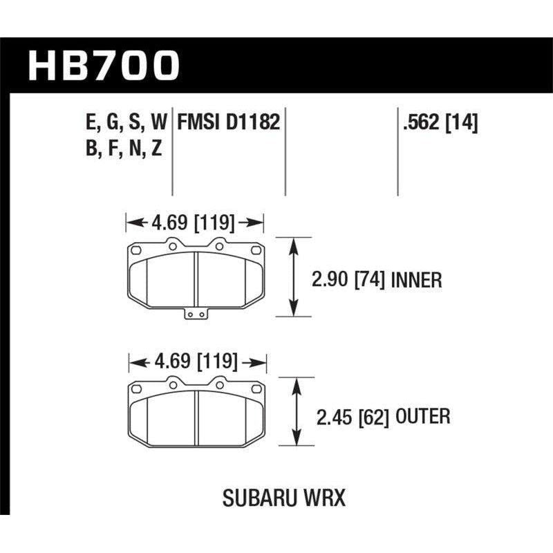 Hawk 2006-2007 Subaru Impreza WRX HPS 5.0 Front Brake Pads - SMINKpower Performance Parts HAWKHB700B.562 Hawk Performance