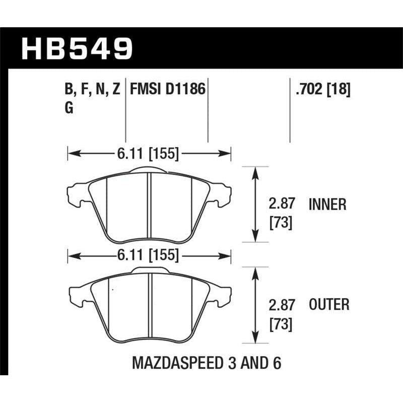 Hawk 2007-2013 Mazda 3 Mazdaspeed HPS 5.0 Front Brake Pads - SMINKpower Performance Parts HAWKHB549B.702 Hawk Performance