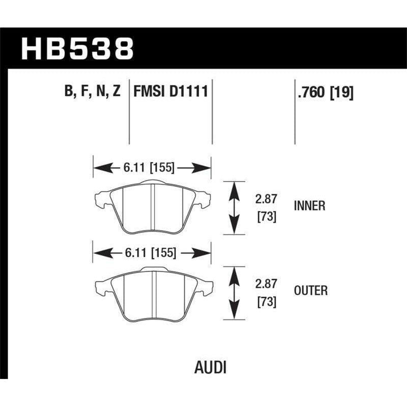Hawk 2009-2009 Audi A4 Cabriolet HPS 5.0 Front Brake Pads - SMINKpower Performance Parts HAWKHB538B.760 Hawk Performance