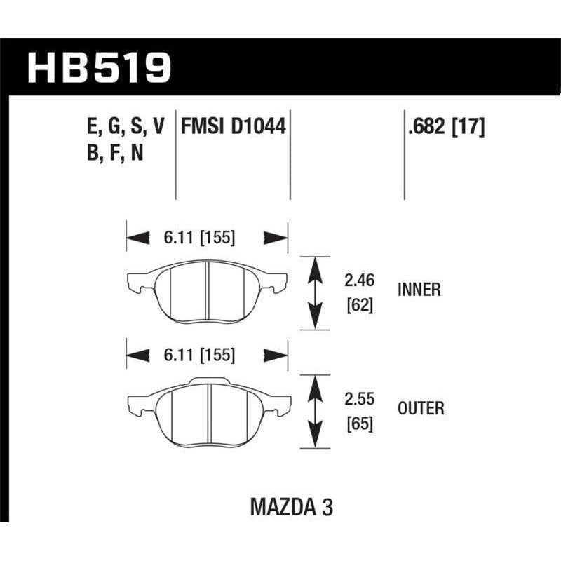 Hawk 2013-2014 Ford Escape (FWD Only) HPS 5.0 Front Brake Pads - SMINKpower Performance Parts HAWKHB519B.682 Hawk Performance
