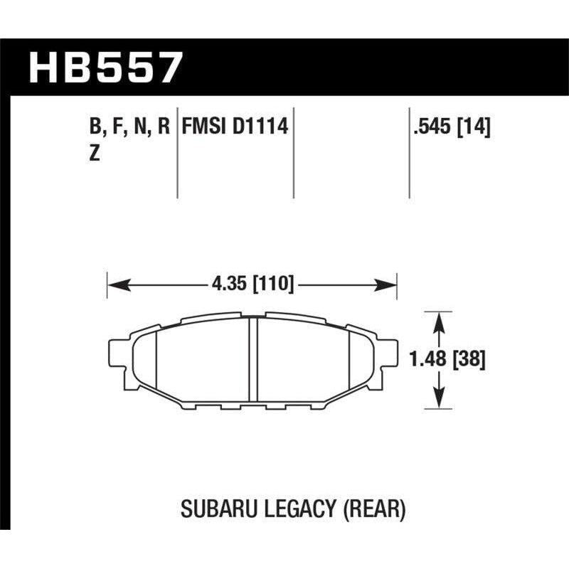 Hawk 2013-2014 Subaru BRZ Ltd (277mm Fr Disc/Solid Rr Disc) High Perf. Street 5.0 Rear Brake Pads - SMINKpower Performance Parts HAWKHB557B.545 Hawk Performance