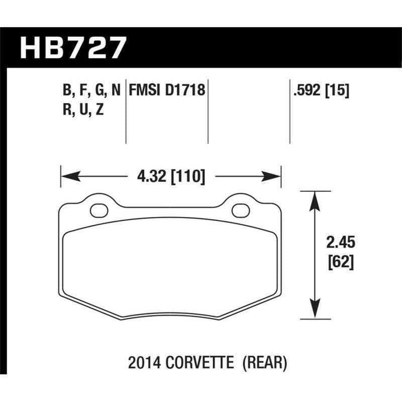 Hawk 2014 Chevrolet Corvette HPS Rear Brake Pads - SMINKpower Performance Parts HAWKHB727F.592 Hawk Performance