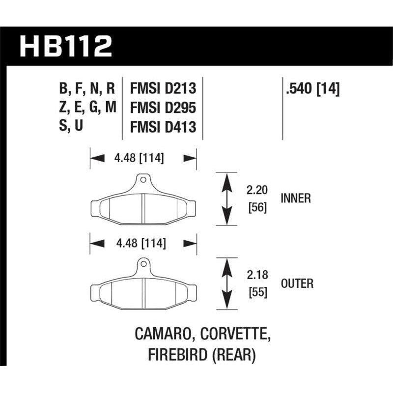 Hawk 84-96 Corvette /88.5-97 Pontiac Firebird HPS Street Rear Brake Pad - SMINKpower Performance Parts HAWKHB112F.540 Hawk Performance