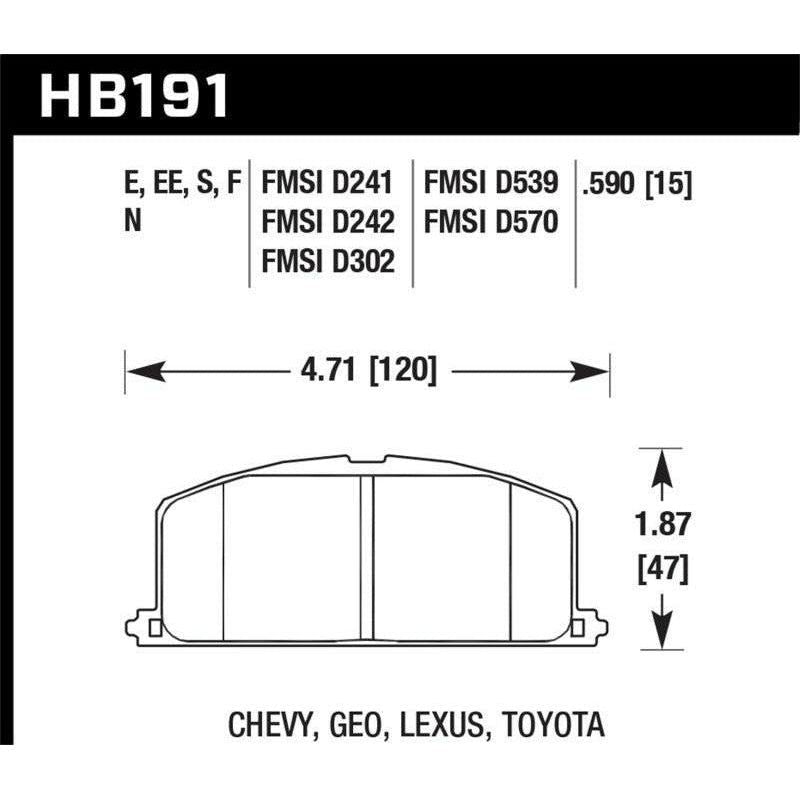 Hawk 87 Toyota Corolla FX16 / All Toyota MR2 HPS Street Front Brake Pads ( FMSI p/n D242 MUST CALL) - SMINKpower Performance Parts HAWKHB191F.590 Hawk Performance