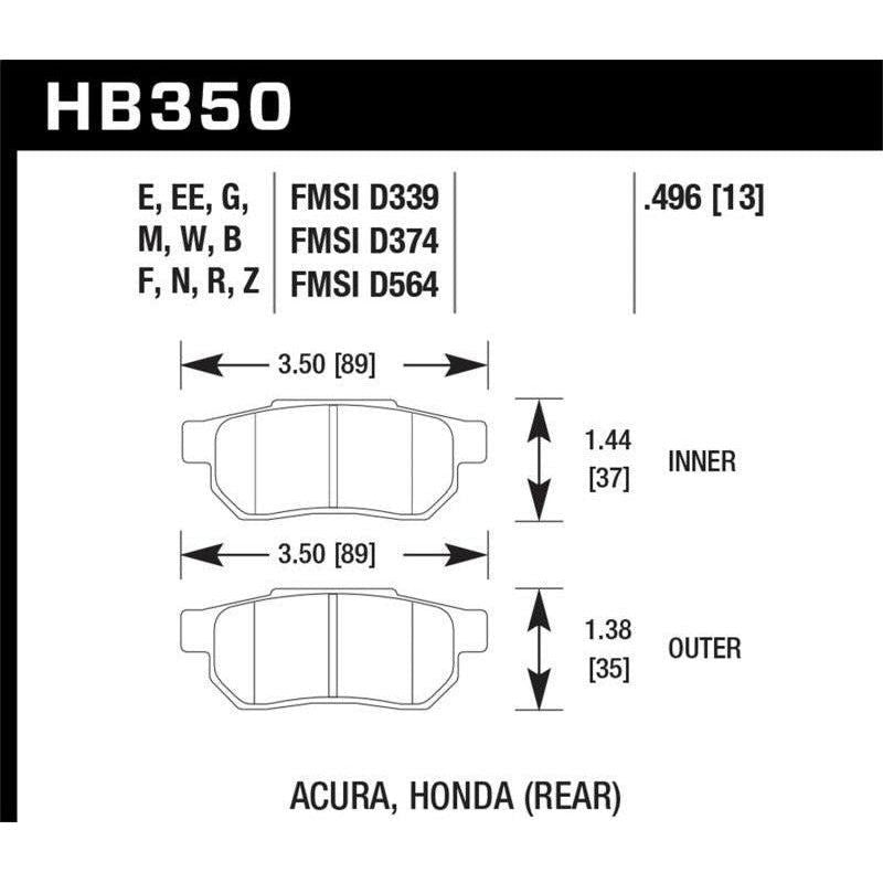 Hawk 90-01 Acura Integra (excl Type R) / 98-00 Civic Coupe Si Blue 9012 Race Rear Brake Pads - SMINKpower Performance Parts HAWKHB350E.496 Hawk Performance