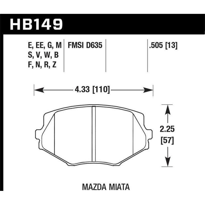 Hawk 94-05 Miata / 01-05 Normal Suspension HP+ Street Front Brake Pads (D635) - SMINKpower Performance Parts HAWKHB149N.505 Hawk Performance