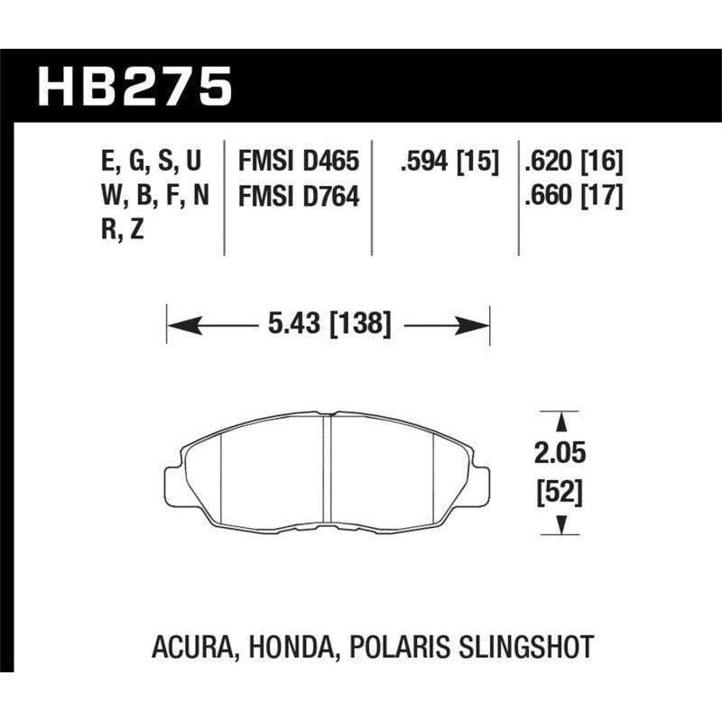 Hawk 97-99 Acura CL / 93-02 Honda Accord Coupe DX/EX/LX/96-10 Civic Coupe EX DTC-60 Race Brake Pads - SMINKpower Performance Parts HAWKHB275G.620 Hawk Performance