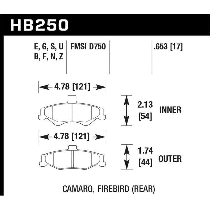 Hawk 98-02 Chevrolet Camaro 5.7L/3.8L / 98-02 Pontiac Firebird 5.7L/3.8L HPS Street Rear Brake Pads - SMINKpower Performance Parts HAWKHB250F.653 Hawk Performance