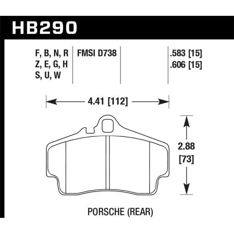 Hawk 98 Porsche 911 Targa/99-08 911 Carrera 4/00-06 Boxster S DTC-70 15mm Rear Brake Pads - SMINKpower Performance Parts HAWKHB290U.606 Hawk Performance