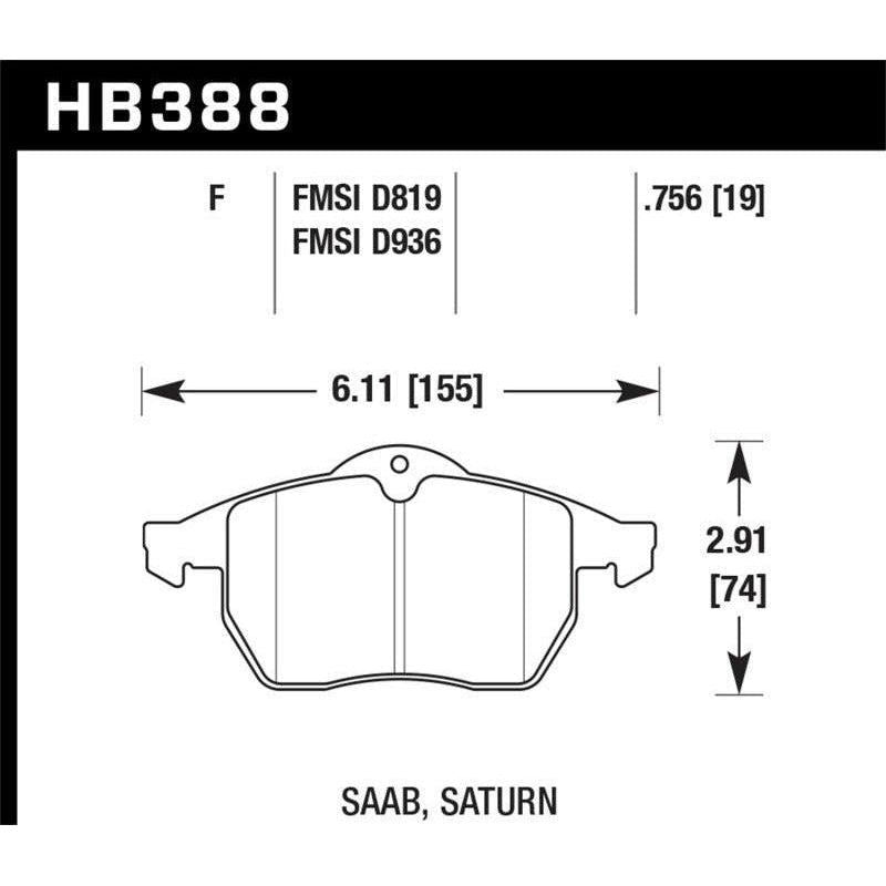 Hawk 99-02 Saab 9-3/99-04 Saab 9-5 D819 HPS Street Front Brake Pads - SMINKpower Performance Parts HAWKHB388F.756 Hawk Performance