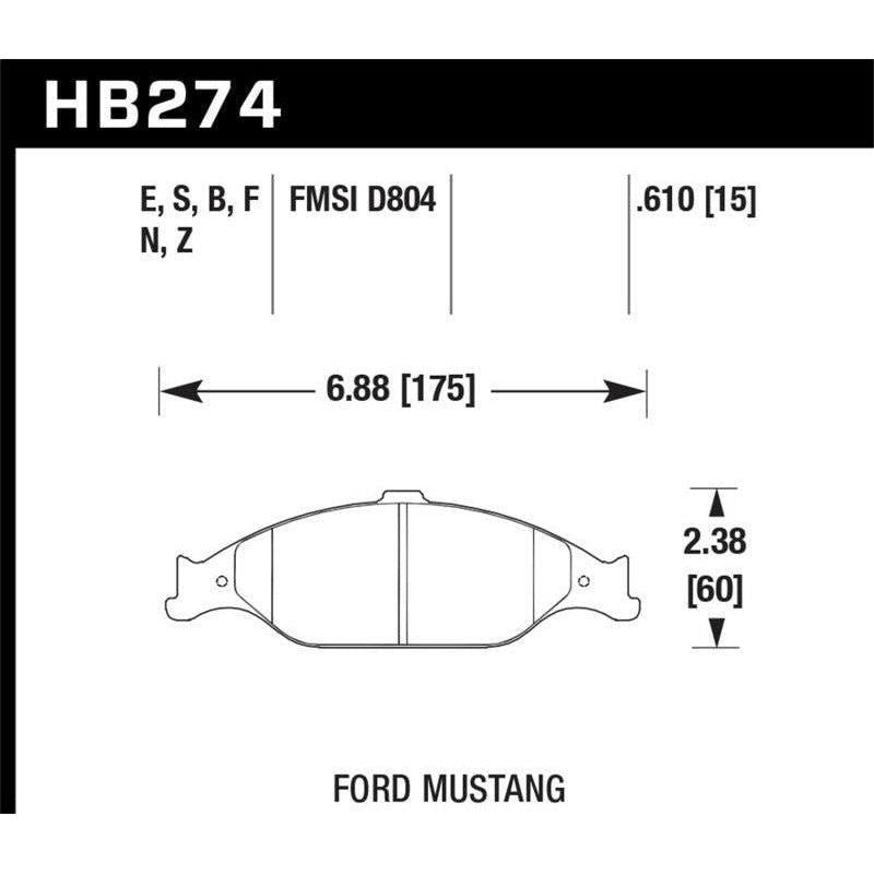 Hawk 99-04 Ford Mustang Base/GT HPS Street Front Brake Pads - SMINKpower Performance Parts HAWKHB274F.610 Hawk Performance