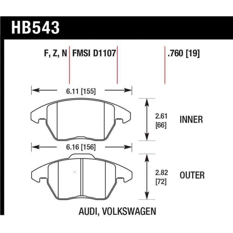 Hawk Audi A3 Quattro / VW EOS / Golf / Jetta / Passat / Rabbit Performance Ceramic Front Brake Pads - SMINKpower Performance Parts HAWKHB543Z.760 Hawk Performance