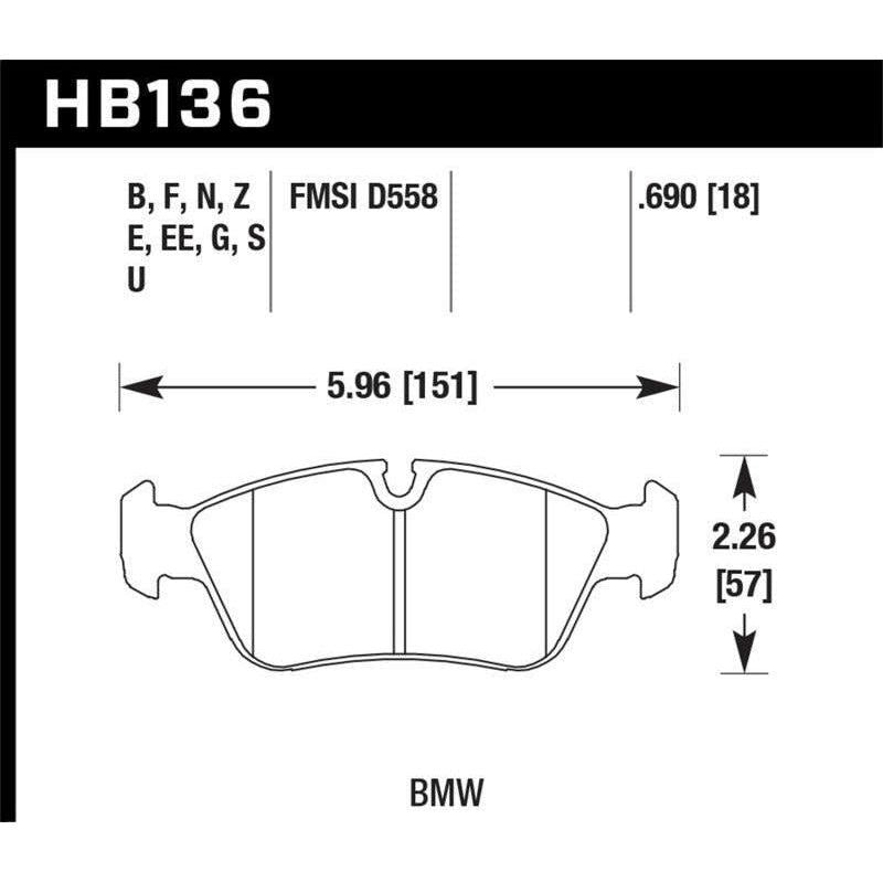 Hawk BMW 318i/318iC/318iS/318Ti/325Ci/325i/325iS/325Xi/328Ci/328iC/328iS/Z3 Race Front Brake Pads - SMINKpower Performance Parts HAWKHB136G.690 Hawk Performance