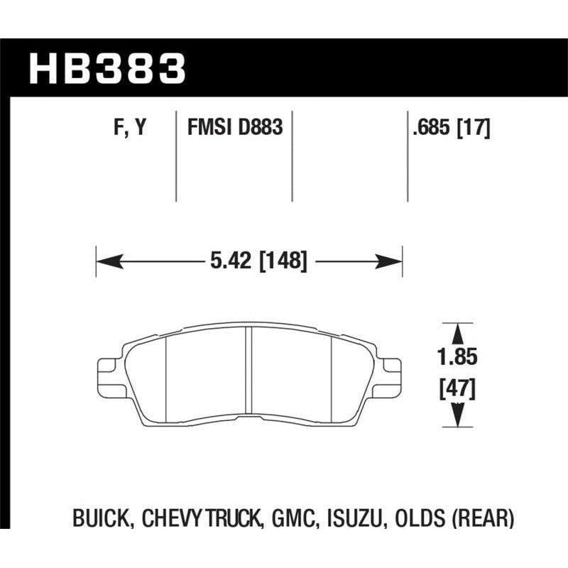 Hawk Buick / Chevy Truck / GMC / Isuzu / Olds / LTS Street Rear Brake Pads - SMINKpower Performance Parts HAWKHB383Y.685 Hawk Performance