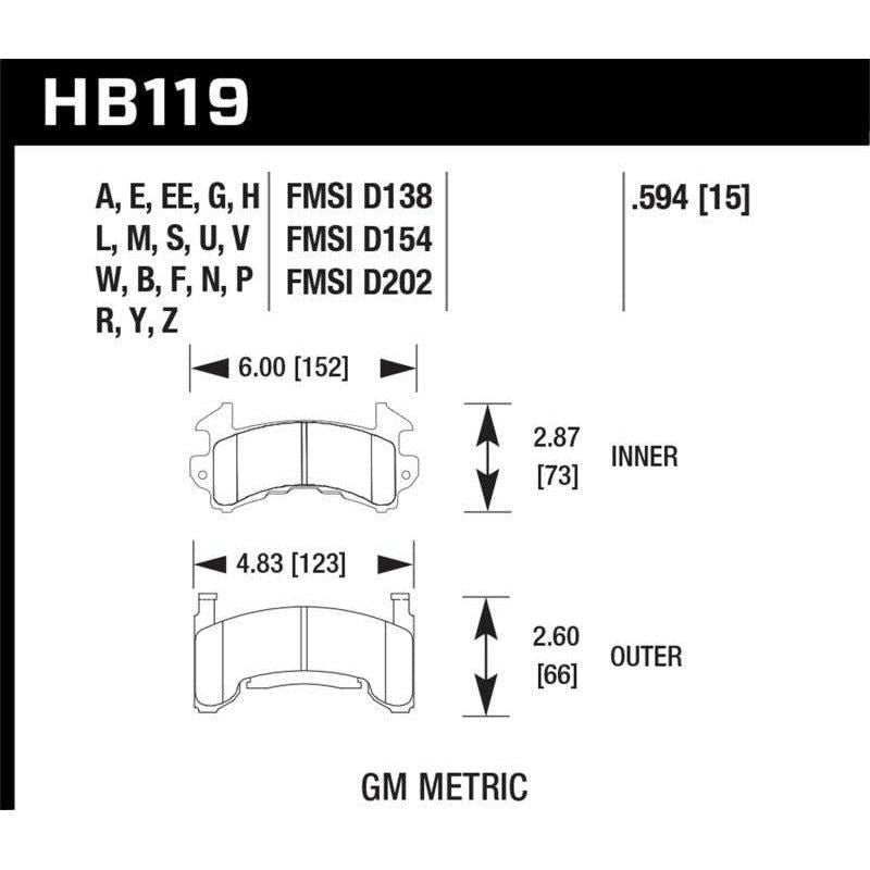 Hawk GM Metric DTC-70 Race Brake Pads w/.0594 Thickness - SMINKpower Performance Parts HAWKHB119U.594 Hawk Performance