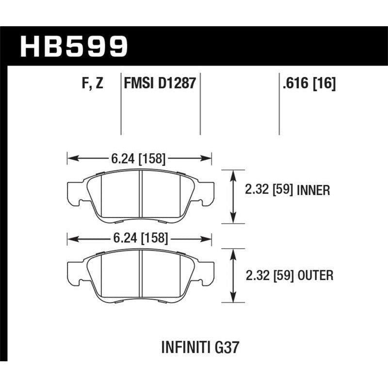 Hawk Infiniti G35 Sport/G37 HPS Street Front Brake Pads - SMINKpower Performance Parts HAWKHB599F.616 Hawk Performance