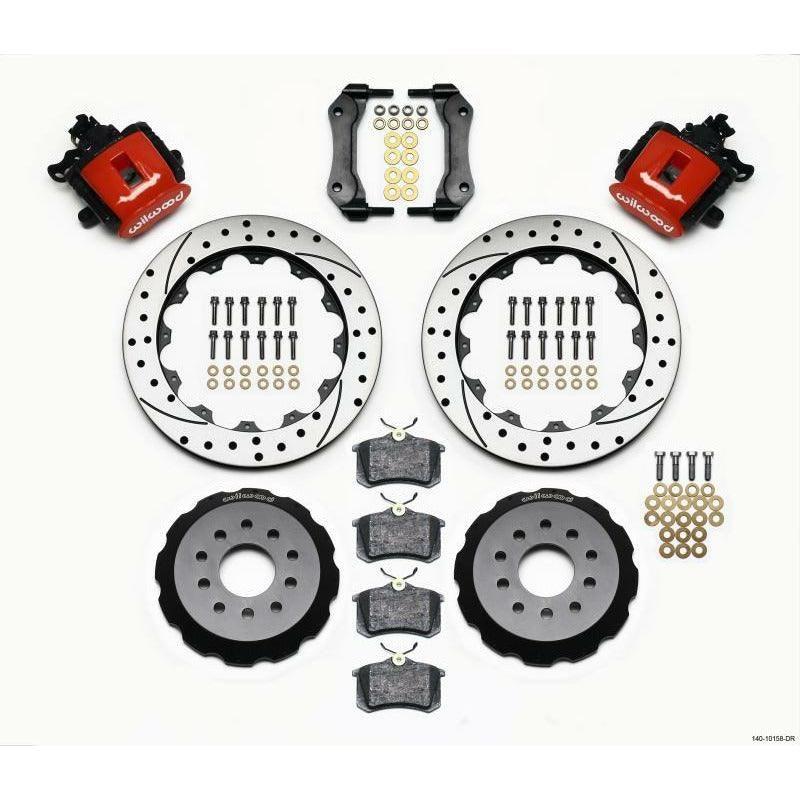 Wilwood Combination Parking Brake Rear Kit 12.88in Drilled Red Mustang 94-04 - SMINKpower Performance Parts WIL140-10158-DR Wilwood