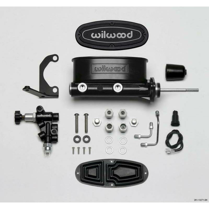 Wilwood HV Tandem M/C Kit w L/H Bracket & Prop Valve - 7/8in Bore Black-W/Pushrod - SMINKpower Performance Parts WIL261-13271-BK Wilwood
