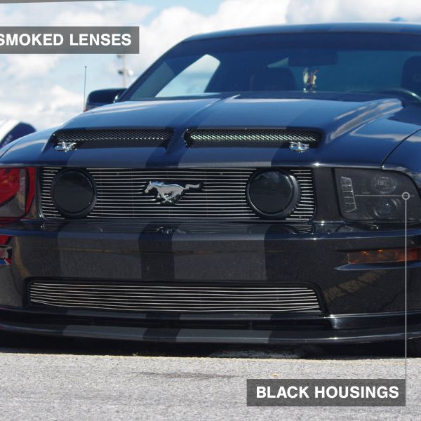 Raxiom 05-09 Ford Mustang w/ Halogen LED Halo Prjctr Headlights-Blk Hsng(Smoked Lens Exclude GT500)-Headlights-Raxiom-RAX49128-SMINKpower Performance Parts