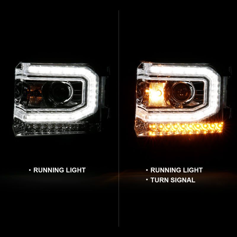 ANZO 2016-2019 Gmc Sierra 1500 Projector Headlight Plank Style Chrome w/ Sequential Amber Signal-Headlights-ANZO-ANZ111486-SMINKpower Performance Parts