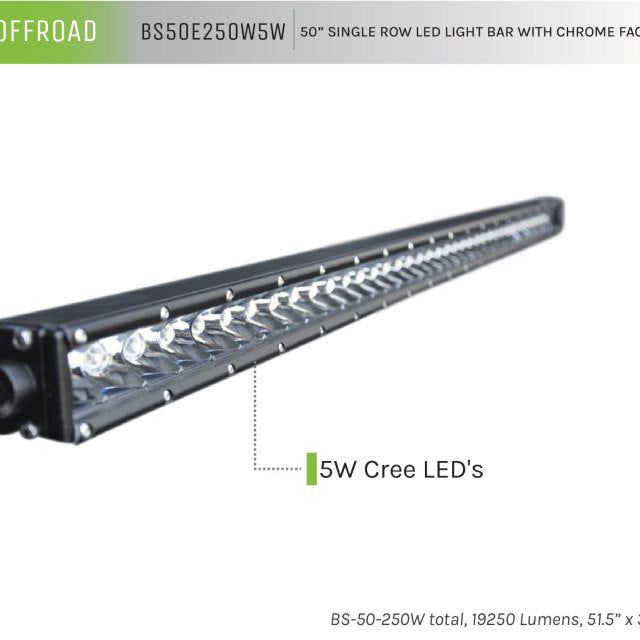 DV8 Offroad 50in Light Bar Slim 250W Spot 5W CREE LED - Black-Light Bars & Cubes-DV8 Offroad-DVEBS50E250W5W-SMINKpower Performance Parts