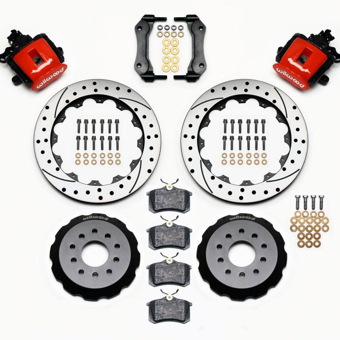 Wilwood Combination Parking Brake Rear Kit 12.88in Drilled Red Mustang 94-04-Brake Calipers - Perf-Wilwood-WIL140-10158-DR-SMINKpower Performance Parts