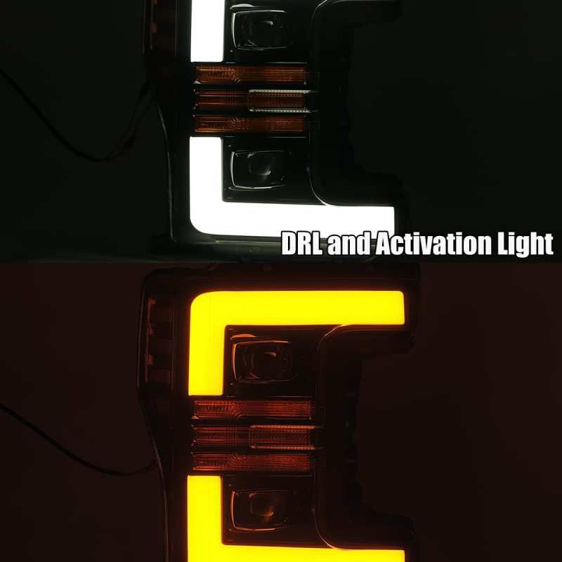 AlphaRex 17-19 Ford F-250 SD PRO-Series Proj Headlights Plank Style Black w/Activ Light/Seq Signal-Headlights-AlphaRex-ARX880108-SMINKpower Performance Parts