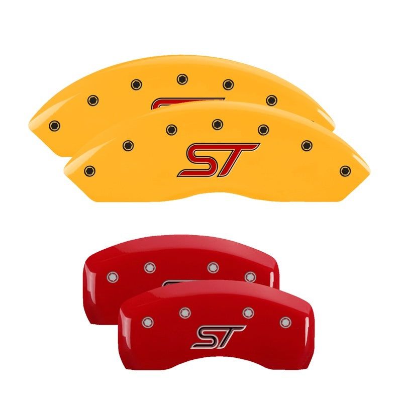 MGP 4 Caliper Covers Engraved Front & Rear ST Logo Red Finish Silver Char 2021 Ford Explorer-Caliper Covers-MGP-MGP10252SSTORD-SMINKpower Performance Parts