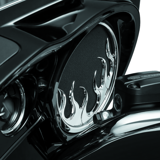 Kuryakyn Flame Speaker Grills For 14-Up Touring Models Chrome