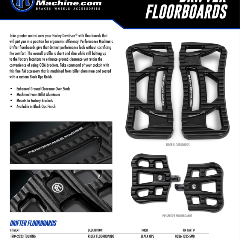 Performance Machine Floorboard Assembly Passenger Drifter - Black Ops-Footpegs-Performance Machine-PFM0036-1026-SMB-SMINKpower Performance Parts