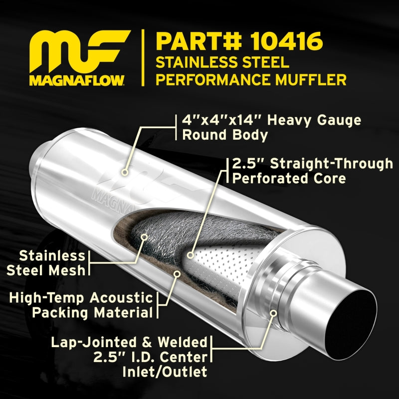 MagnaFlow Muffler Mag SS 14X4X4 2.5X2.5-Muffler-Magnaflow-MAG10416-SMINKpower Performance Parts
