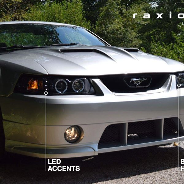 Raxiom 99-04 Ford Mustang Dual LED Halo Projector Headlights- Black Housing (Clear Lens)-Headlights-Raxiom-RAX101684-SMINKpower Performance Parts