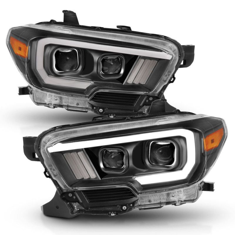 ANZO 2016-2017 Toyota Tacoma Projector Headlights w/ Plank Style Switchback Black w/ Amber w/ DRL-Headlights-ANZO-ANZ111397-SMINKpower Performance Parts