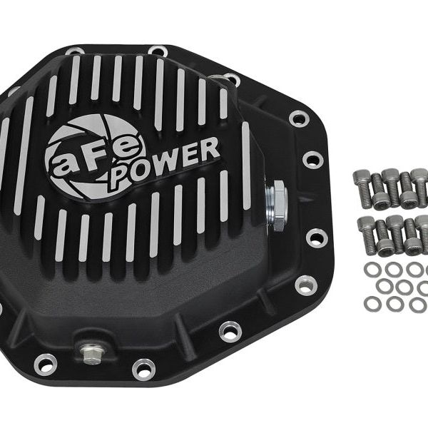 aFe Power Pro Ser Rear Diff Cover Black w/Mach Fins 2017 Ford Diesel Trucks V8-6.7L(td) Dana M275-14-Diff Covers-aFe-AFE46-70352-SMINKpower Performance Parts