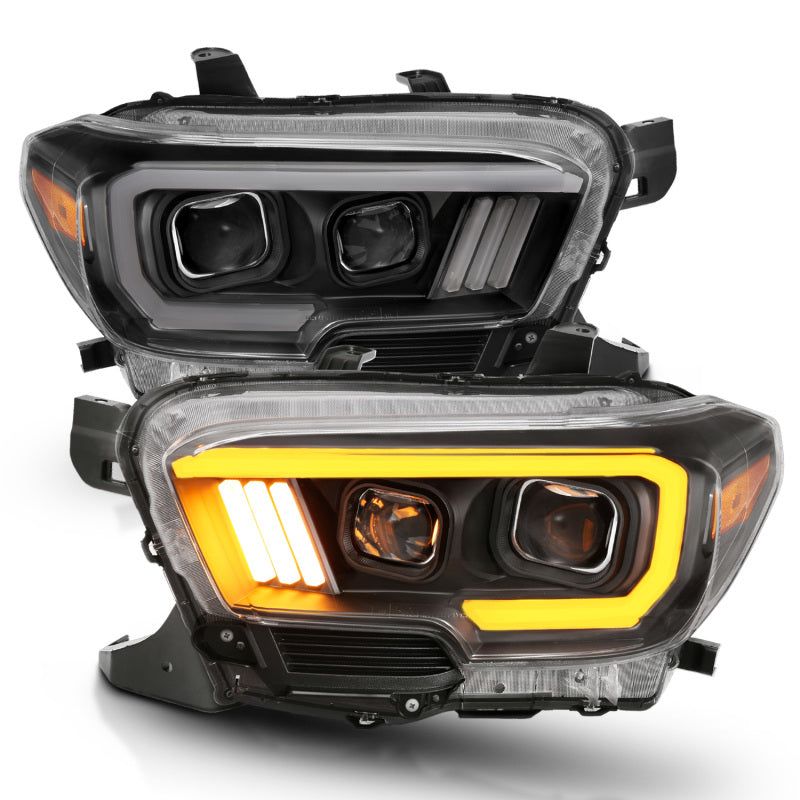 ANZO 2016-2017 Toyota Tacoma Projector Headlights w/ Plank Style Switchback Black w/ Amber-Headlights-ANZO-ANZ111396-SMINKpower Performance Parts