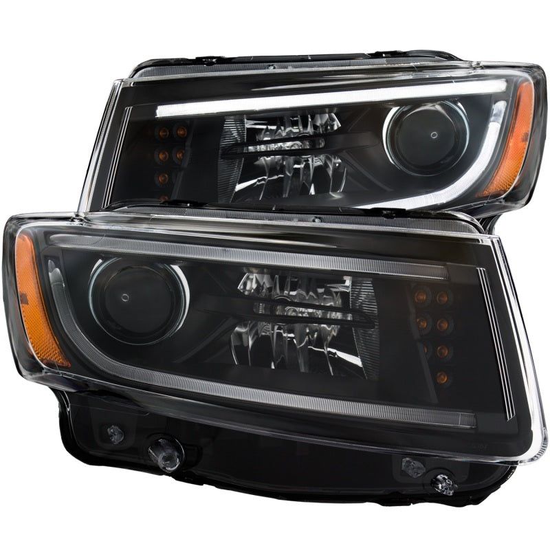 ANZO 2014-2015 Jeep Grand Cherokee Projector Headlights w/ Plank Style Design Black-Headlights-ANZO-ANZ111329-SMINKpower Performance Parts