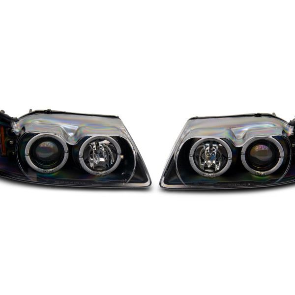 Raxiom 99-04 Ford Mustang Dual LED Halo Projector Headlights- Black Housing (Clear Lens)-Headlights-Raxiom-RAX101684-SMINKpower Performance Parts
