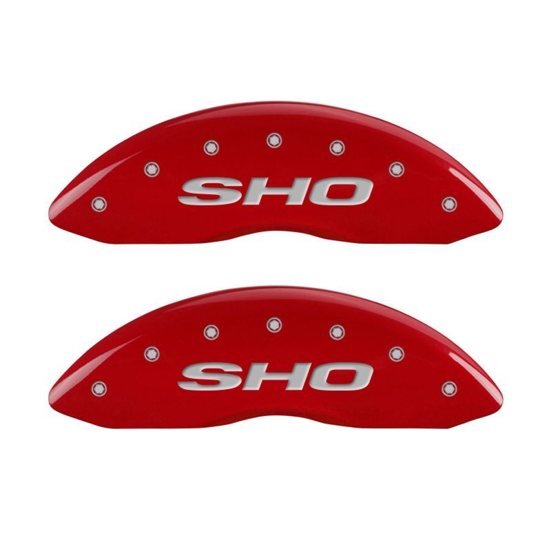 MGP 4 Caliper Covers Engraved Front & Rear SHO Red finish silver ch-Caliper Covers-MGP-MGP10222SSHORD-SMINKpower Performance Parts