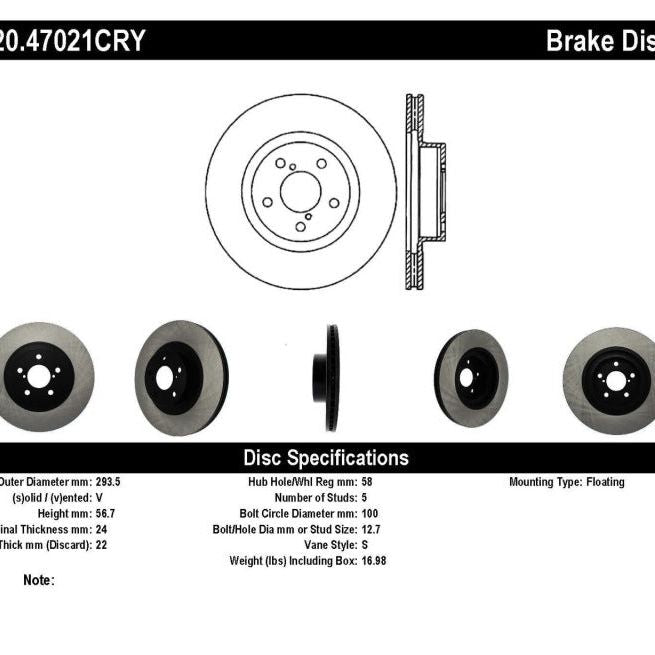 Stoptech 06-08 Subaru Legacy Wagon/Sedan 2.5i Front Cyro Performance Rotor