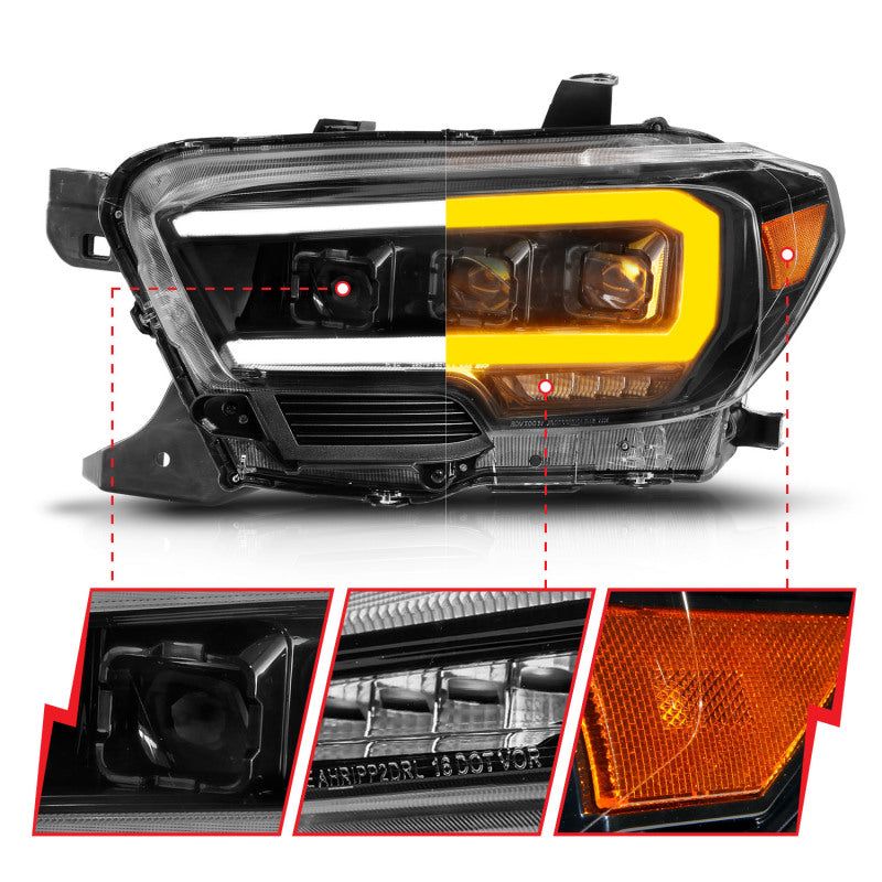 ANZO 16-22 Toyota Tacoma LED Projector Headlights w/ Light Bar Sequential Black Housing w/Initiation-Headlights-ANZO-ANZ111563-SMINKpower Performance Parts