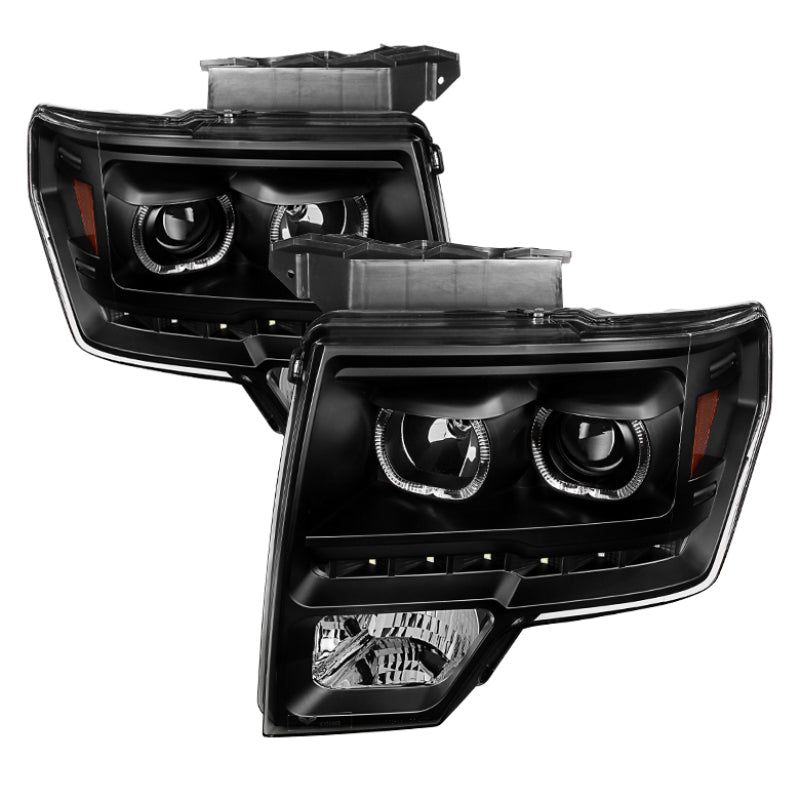 Xtune Ford F150 09-14 Projector Headlights Halogen Model Only LED Halo Black PRO-JH-FF15009-CFB-BK-Headlights-SPYDER-SPY9032226-SMINKpower Performance Parts