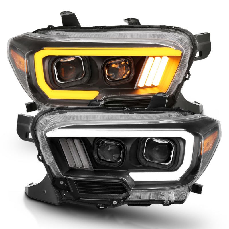 ANZO 2016-2017 Toyota Tacoma Projector Headlights w/ Plank Style Switchback Black w/ Amber-Headlights-ANZO-ANZ111396-SMINKpower Performance Parts