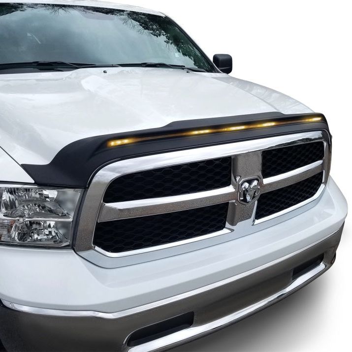 AVS 2009-2018 Dodge Ram 1500 (Excl Sport / Rebel) Aeroskin Low Profile Hood Shield w/ Lights - Black