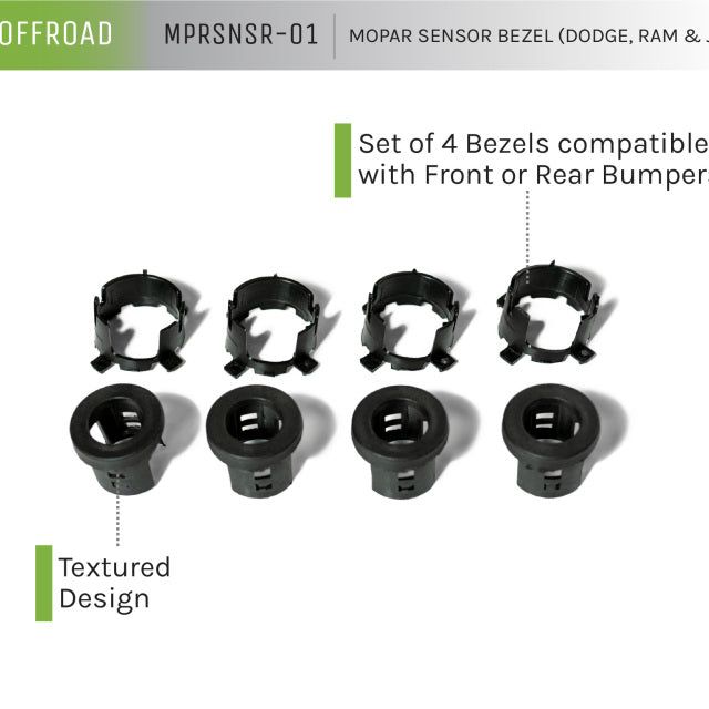 DV8 Offroad Jeep/Dodge/RAM Front Bezel & Rear Clip Replacement Kit for MOPAR Sensors - Set of 4-Dash & Interior Trim-DV8 Offroad-DVEMPRSNSR-01-SMINKpower Performance Parts