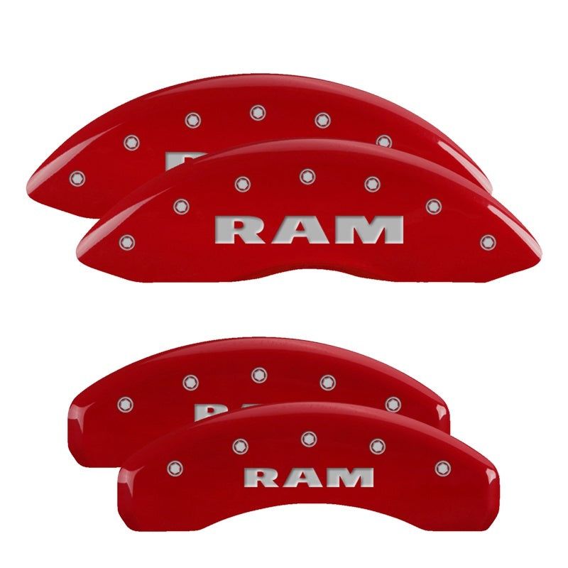 MGP 4 Caliper Covers Engraved Front & Rear RAM Red finish silver ch-Caliper Covers-MGP-MGP55001SRAMRD-SMINKpower Performance Parts